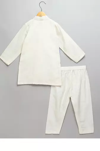 White printed cotton silk Boy's Kurta Pyjama