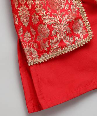Red printed cotton silk Boy's Kurta Pyjama 5