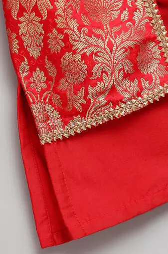 Red printed cotton silk Boy's Kurta Pyjama