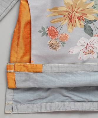 Grey printed cotton silk Boy's Kurta Pyjama 5