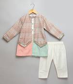 Multicolor printed cotton silk kurta pyjama