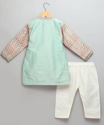 Multicolor printed cotton silk Boy's Kurta Pyjama 2