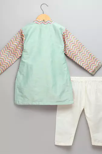 Multicolor printed cotton silk Boy's Kurta Pyjama