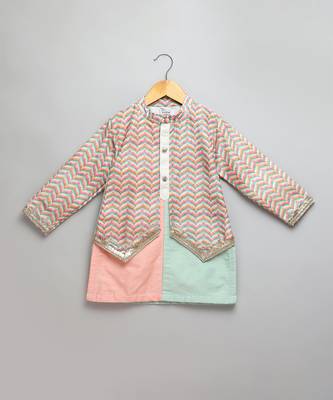 Multicolor printed cotton silk Boy's Kurta Pyjama 3