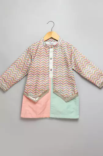 Multicolor printed cotton silk Boy's Kurta Pyjama