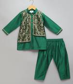Green printed cotton silk kurta pyjama