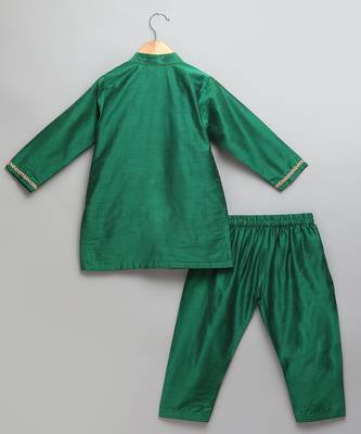 Green printed cotton silk Boy's Kurta Pyjama 2