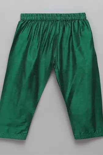 Green printed cotton silk Boy's Kurta Pyjama