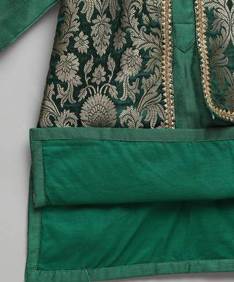 Green printed cotton silk Boy's Kurta Pyjama 5