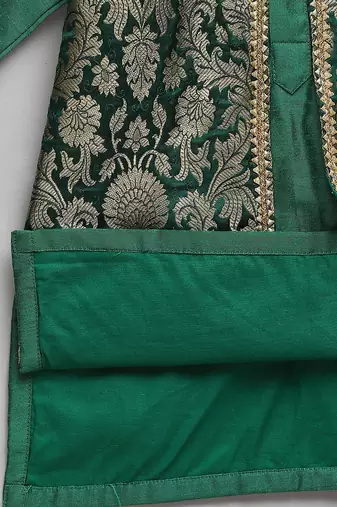 Green printed cotton silk Boy's Kurta Pyjama