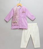 Purple printed cotton silk kurta pyjama