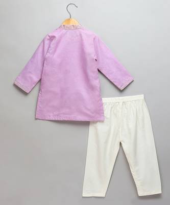 Purple printed cotton silk Boy's Kurta Pyjama 2