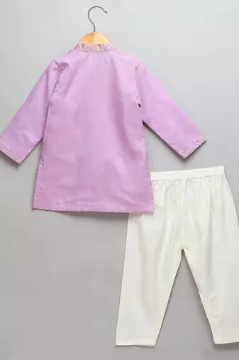 Purple printed cotton silk Boy's Kurta Pyjama
