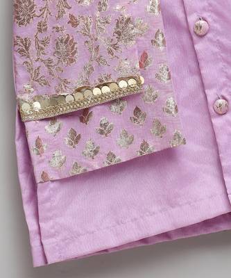 Purple printed cotton silk Boy's Kurta Pyjama 5