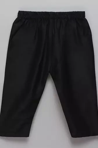 Black printed cotton silk Boy's Kurta Pyjama