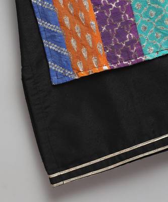 Black printed cotton silk Boy's Kurta Pyjama 5