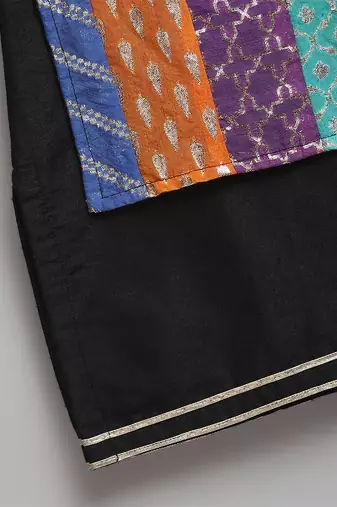Black printed cotton silk Boy's Kurta Pyjama