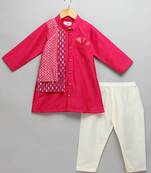 Pink printed cotton silk kurta pyjama