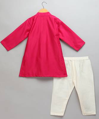 Pink printed cotton silk Boy's Kurta Pyjama 2