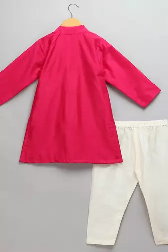 Pink printed cotton silk Boy's Kurta Pyjama