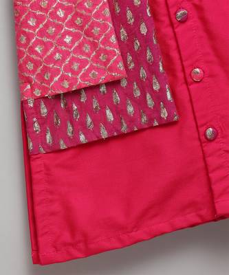 Pink printed cotton silk Boy's Kurta Pyjama 5