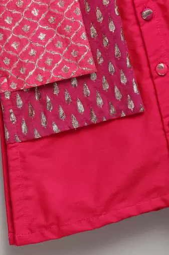 Pink printed cotton silk Boy's Kurta Pyjama
