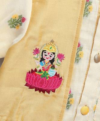 Beige printed cotton silk Boy's Kurta Pyjama 3