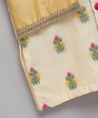 Beige printed cotton silk Boy's Kurta Pyjama 5