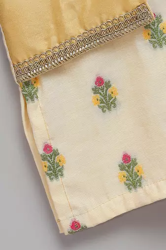 Beige printed cotton silk Boy's Kurta Pyjama