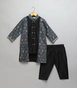 Black printed cotton silk kurta pyjama