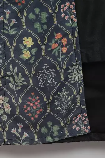 Black printed cotton silk kurta pyjama