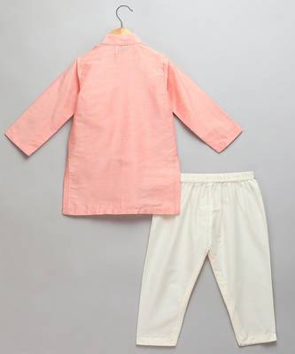 Peach printed cotton silk Boy's Kurta Pyjama 2
