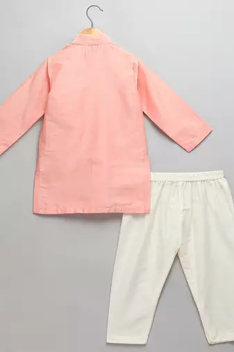 Peach printed cotton silk Boy's Kurta Pyjama