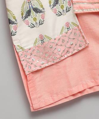 Peach printed cotton silk Boy's Kurta Pyjama 5