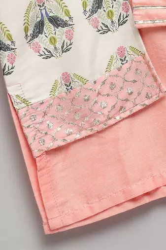 Peach printed cotton silk Boy's Kurta Pyjama