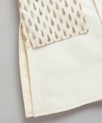 White printed cotton silk Boy's Bandhgala and Pant 5