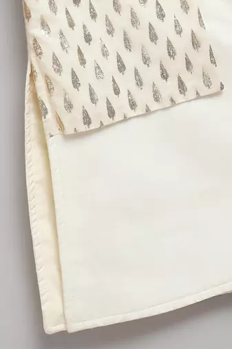 White printed cotton silk Boy's Bandhgala and Pant