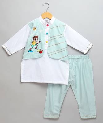 blue printed cotton Boy's Kurta Pyjama 1