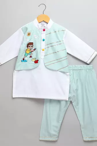 blue printed cotton kurta pyjama