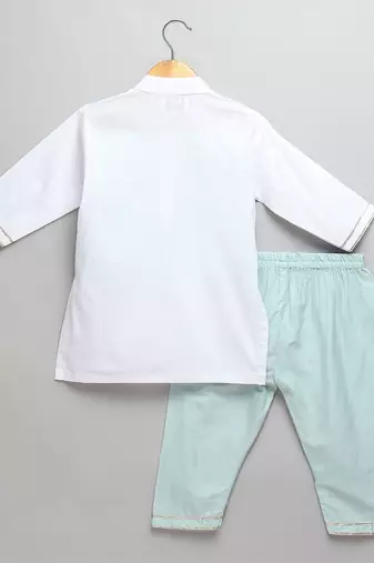 blue printed cotton Boy's Kurta Pyjama