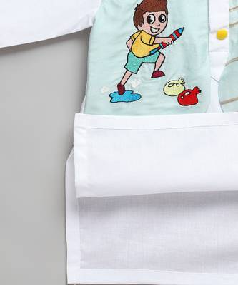 blue printed cotton Boy's Kurta Pyjama 5