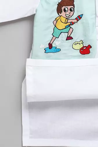 blue printed cotton Boy's Kurta Pyjama