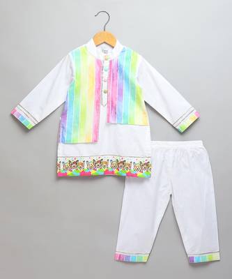 Multicolor printed cotton Boy's Kurta Pyjama 1