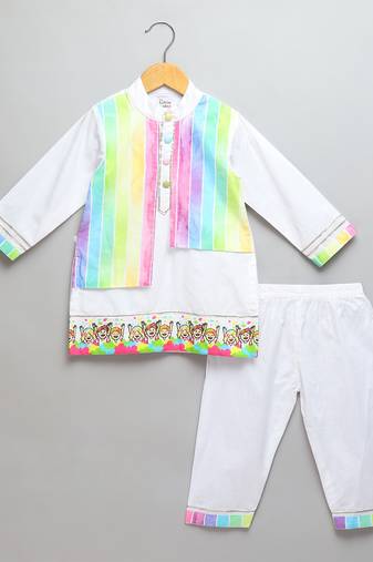 Multicolor printed cotton kurta pyjama