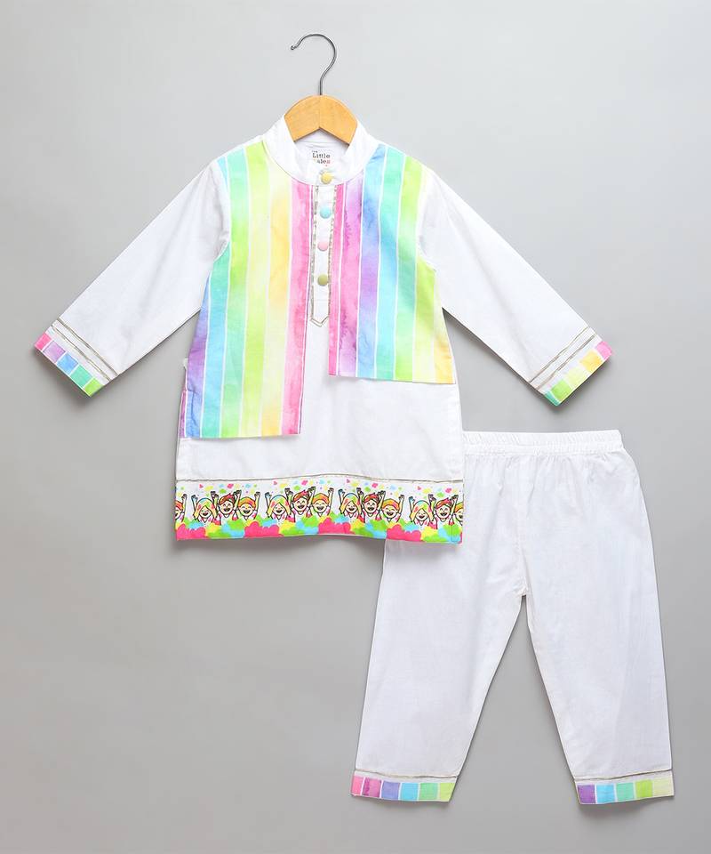 Multicolor printed cotton kurta pyjama