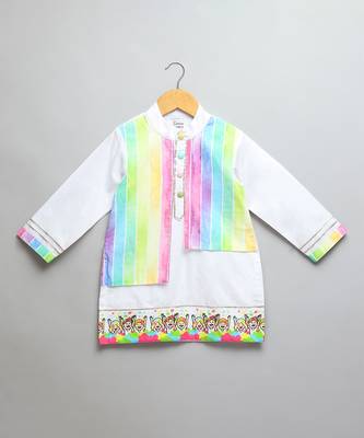 Multicolor printed cotton Boy's Kurta Pyjama 3