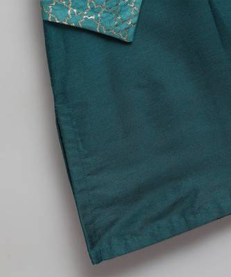 Green printed cotton silk Boy's Kurta Pyjama 5