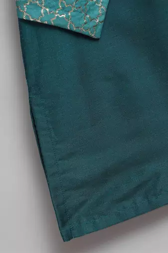Green printed cotton silk Boy's Kurta Pyjama
