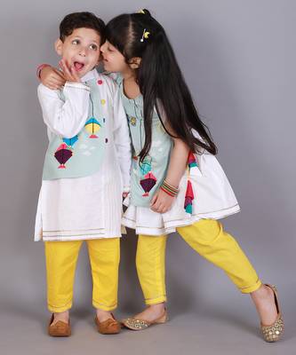 Multicolor printed cotton silk Boy's Kurta Pyjama 2