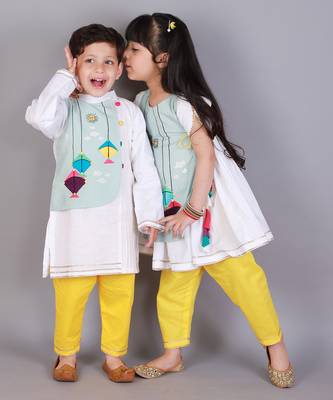 Multicolor printed cotton silk Boy's Kurta Pyjama 3